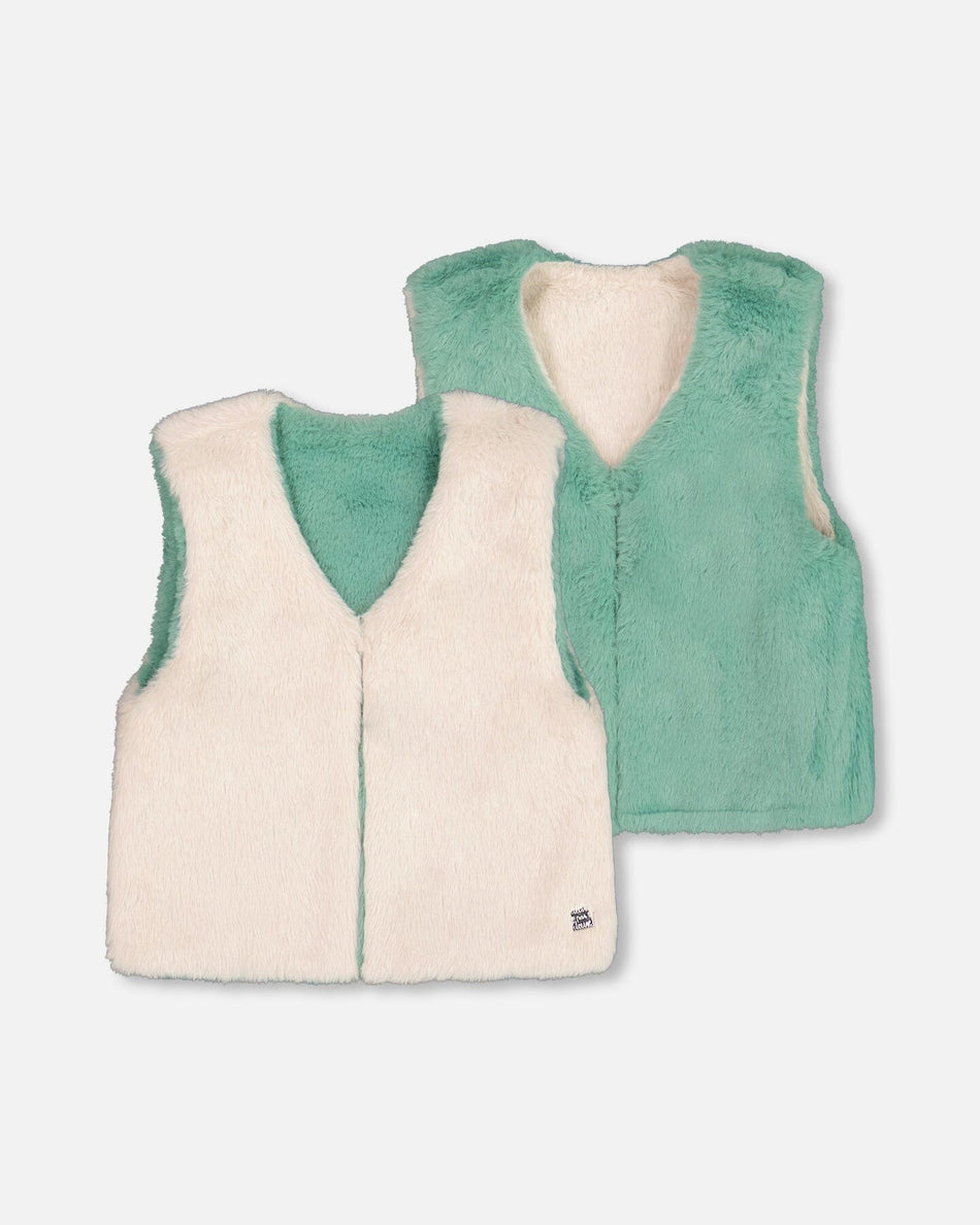 deux par deux Reversible Off White Faux Fur Vest
