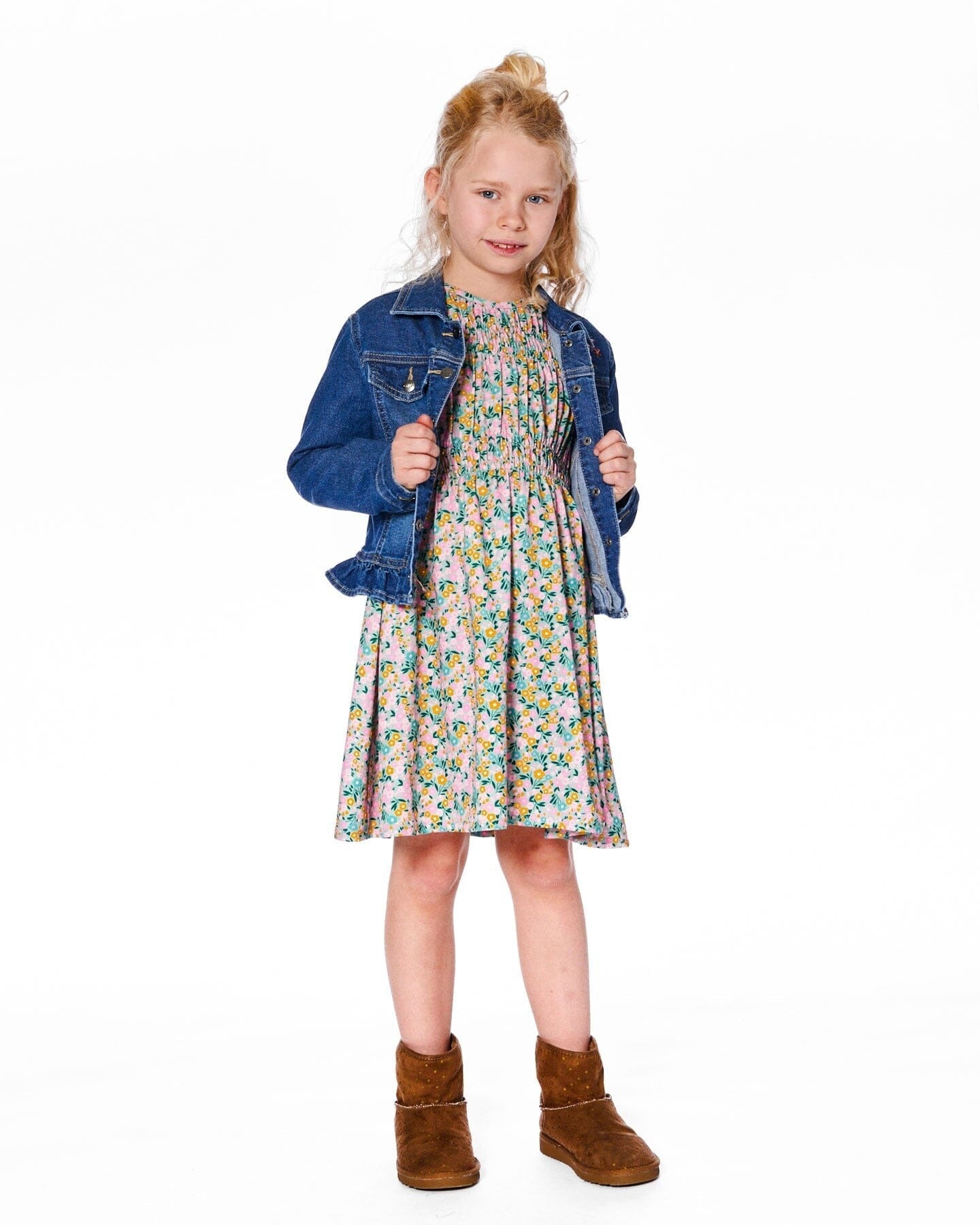 Denim Jacket Blue With Ruffle Hem And Floral Embroidery Jackets deux par deux