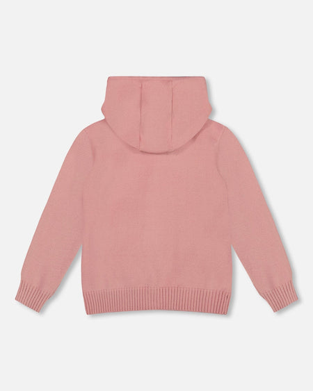 Hooded Knit Cardigan Dusty Pink With Unicorn Intarsia Jackets deux par deux