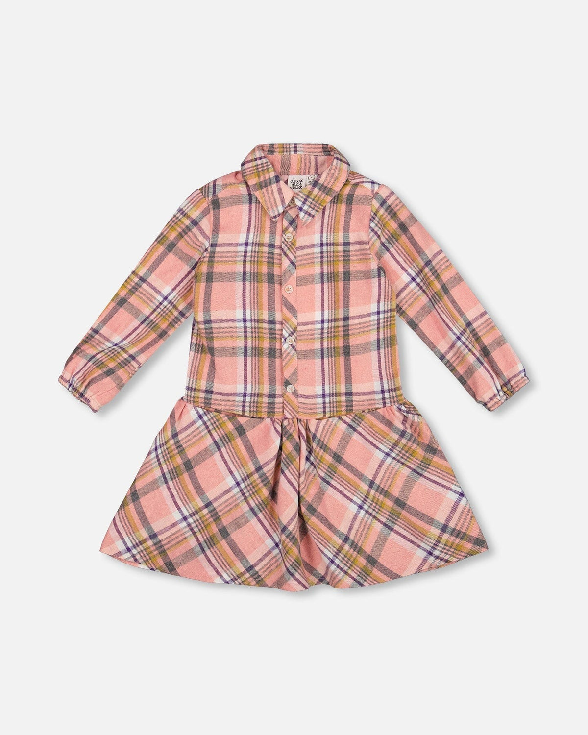 Shirt Plaid Dress With Frill Pink, Yellow And Gray Clothing - Girls Outfits deux par deux