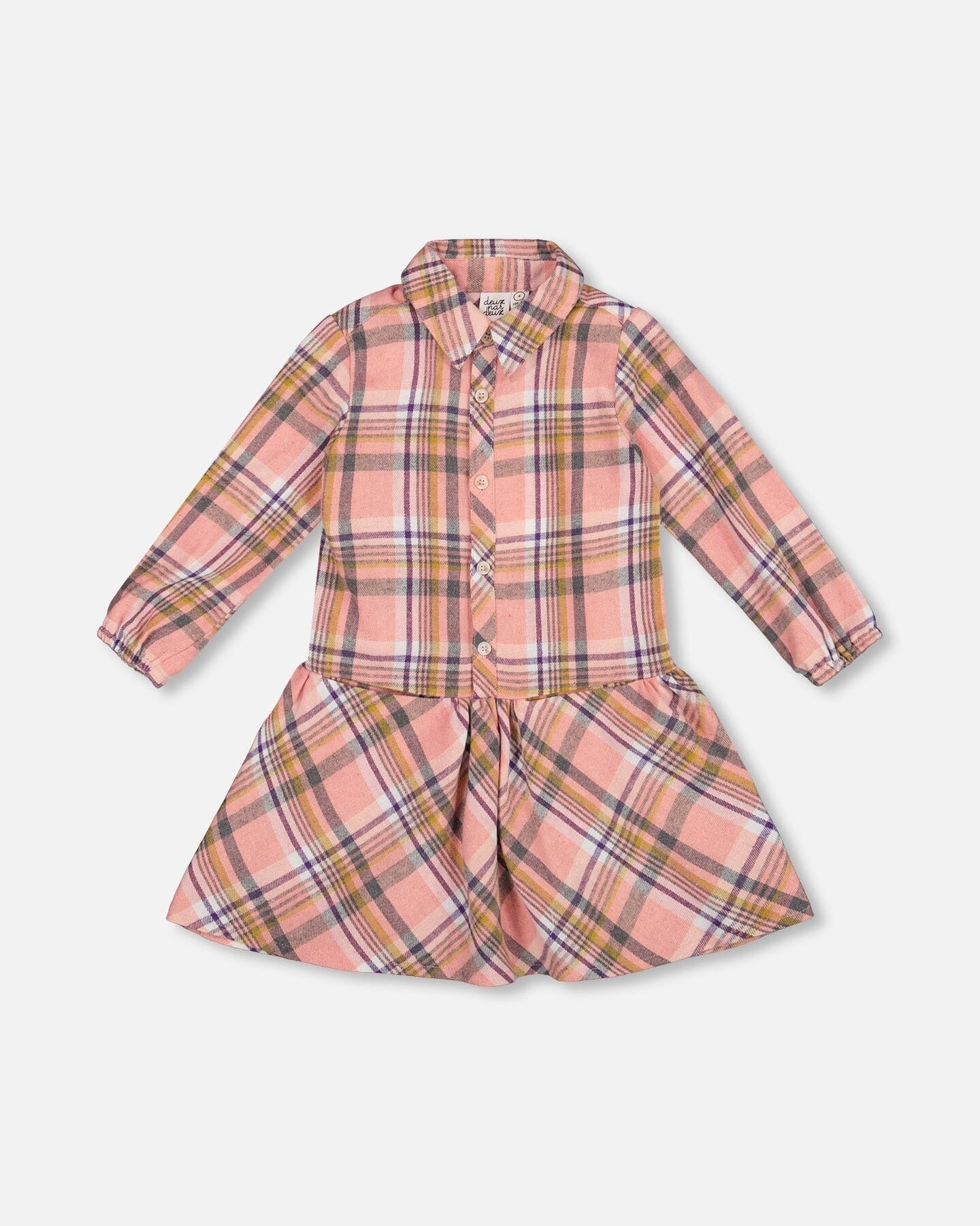 Shirt Plaid Dress With Frill Pink, Yellow And Gray Clothing - Girls Outfits deux par deux