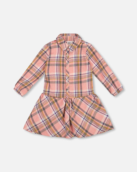 Shirt Plaid Dress With Frill Pink, Yellow And Gray Clothing - Girls Outfits deux par deux