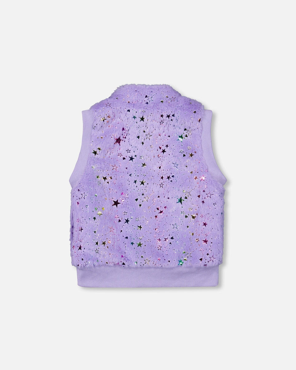 Faux Fur Zipped Vest Lavender