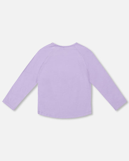 Organic Cotton Long Sleeve T-Shirt Lavender With Sequin Unicorn Clothing - Girls Outfits deux par deux