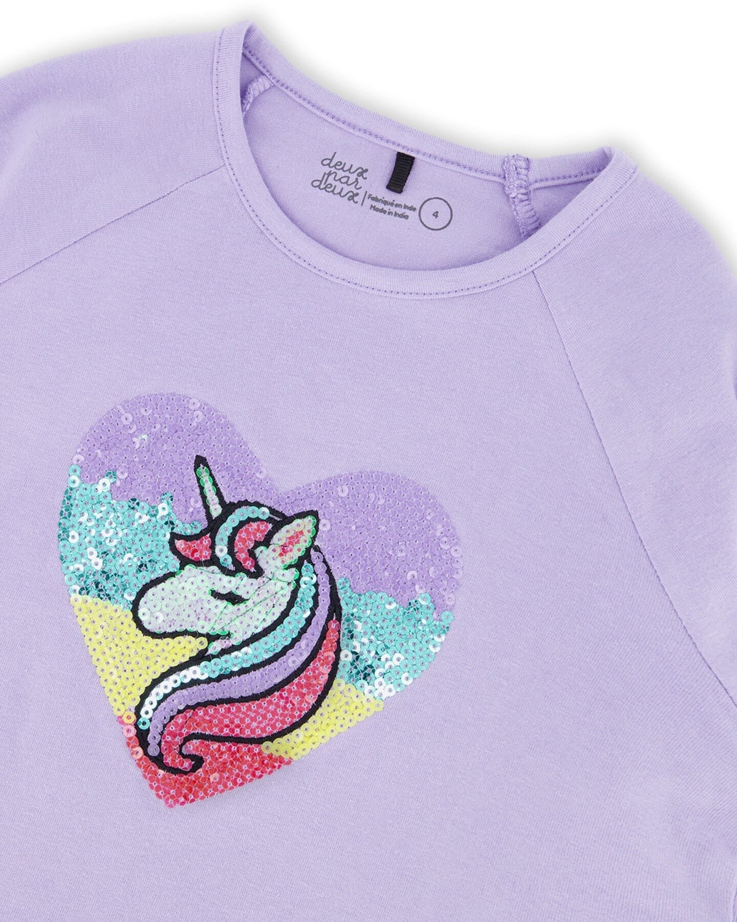 Organic Cotton Long Sleeve T-Shirt Lavender With Sequin Unicorn Clothing - Girls Outfits deux par deux