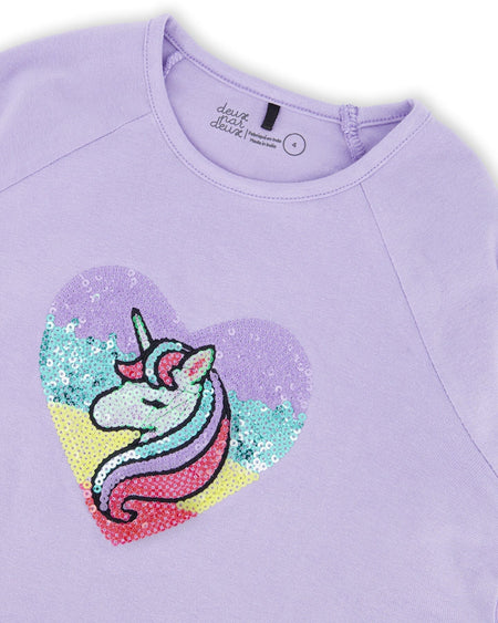 Organic Cotton Long Sleeve T-Shirt Lavender With Sequin Unicorn Clothing - Girls Outfits deux par deux