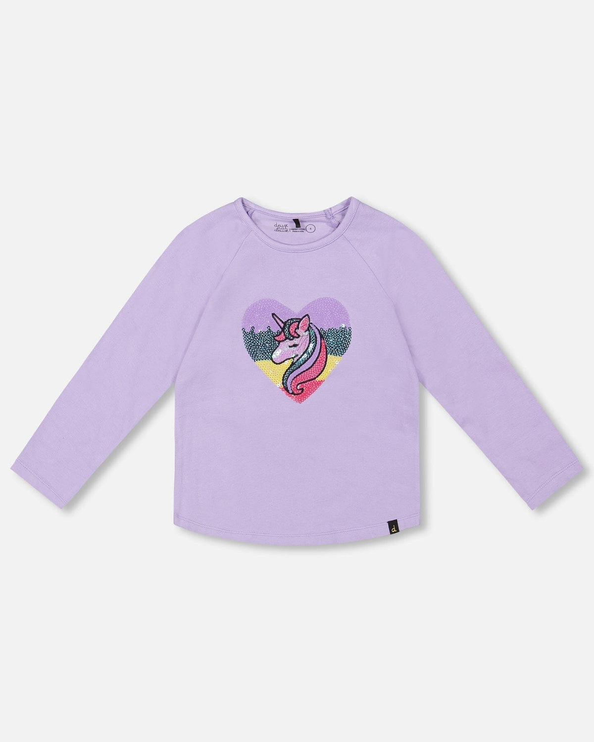 Organic Cotton Long Sleeve T-Shirt Lavender With Sequin Unicorn Clothing - Girls Outfits deux par deux