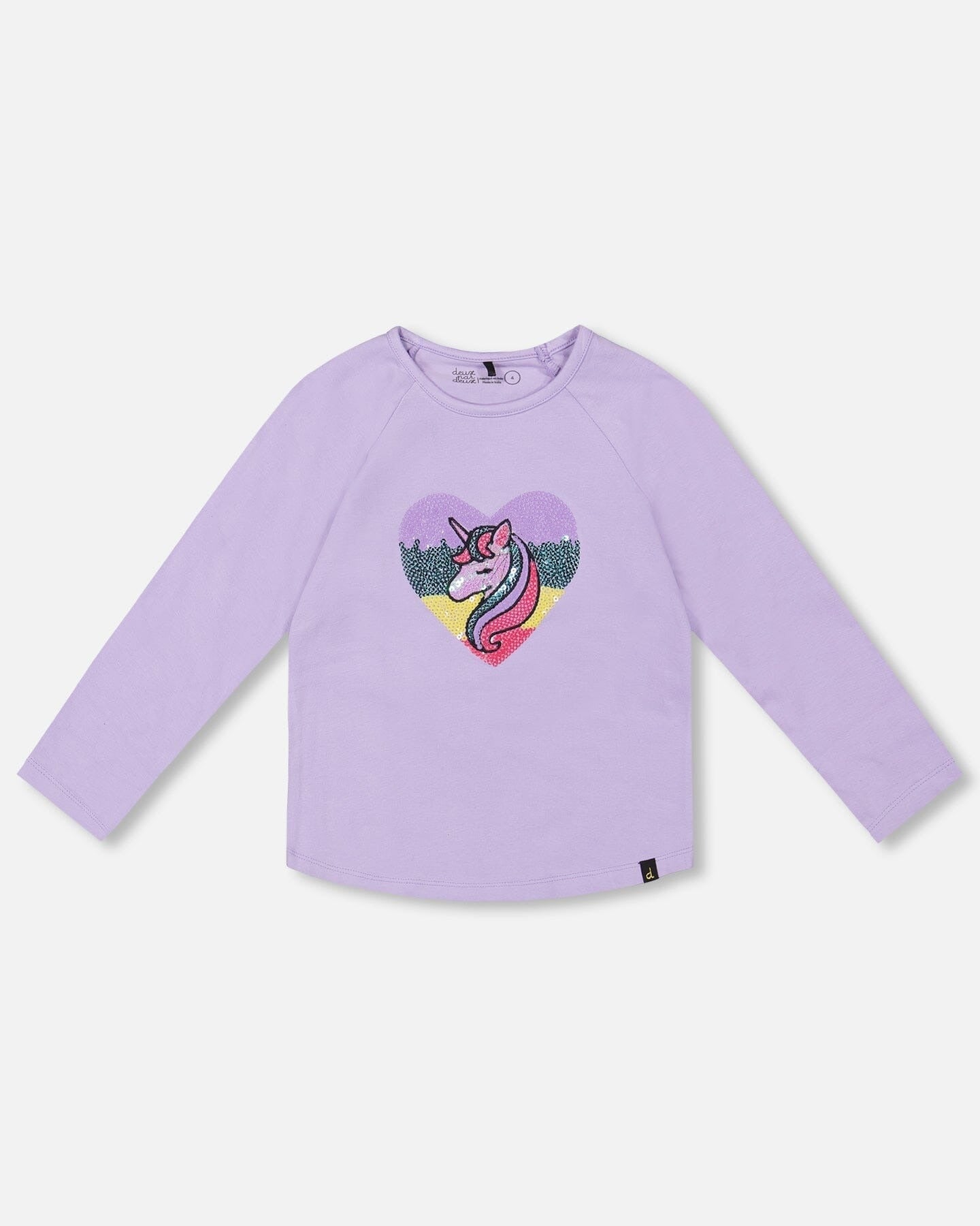 Organic Cotton Long Sleeve T-Shirt Lavender With Sequin Unicorn Clothing - Girls Outfits deux par deux