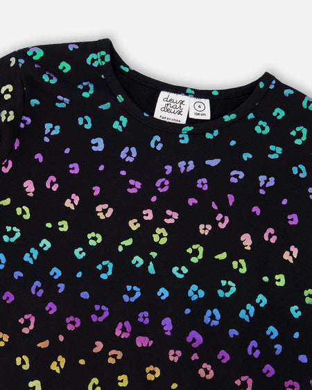 Stretch Jersey T-Shirt Multicolor Leopard Print Clothing - Girls Outfits deux par deux