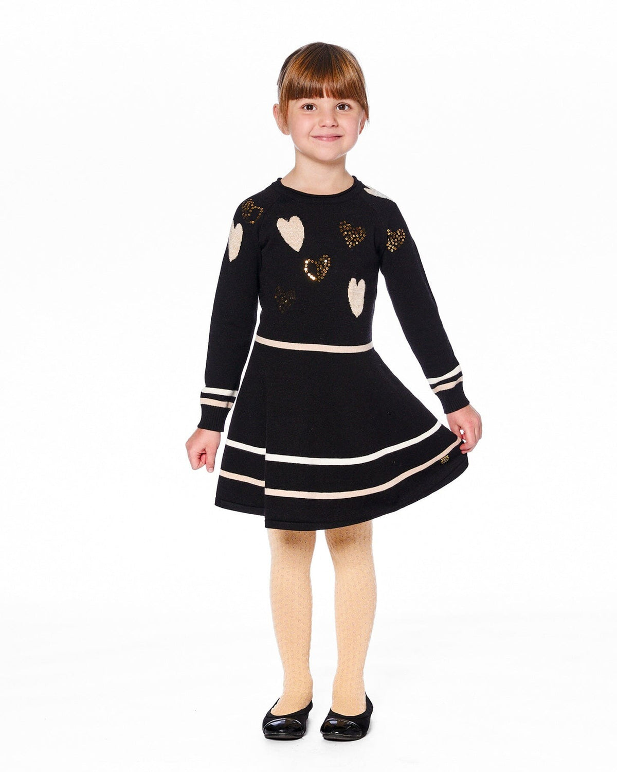 Knit Dress Black With Glittery Heart Motifs Baby & Toddler Dresses deux par deux