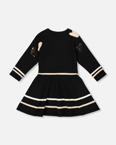 Knit Dress Black With Glittery Heart Motifs Baby & Toddler Dresses deux par deux