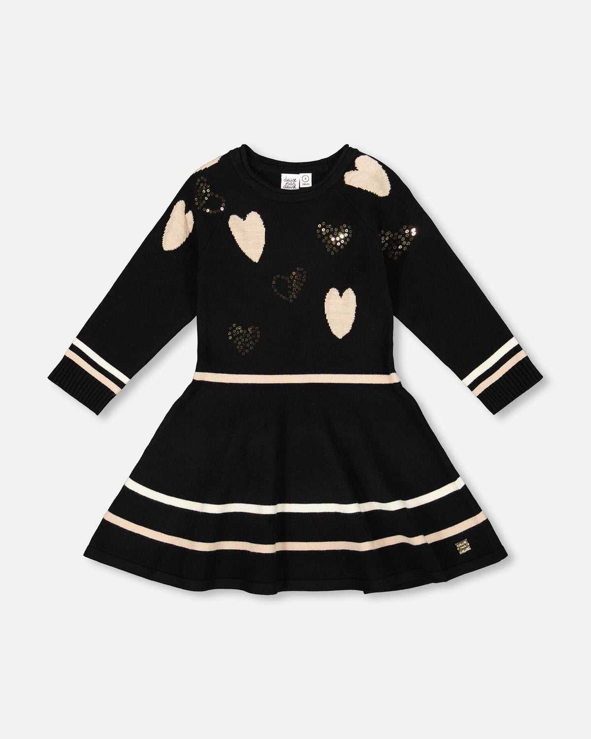 Knit Dress Black With Glittery Heart Motifs Baby & Toddler Dresses deux par deux