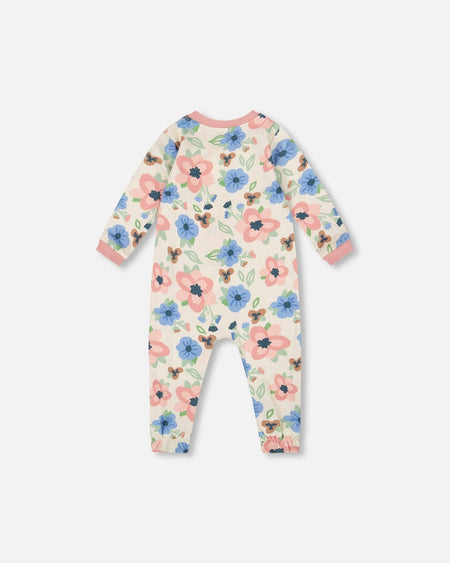 One-Piece Organic Cotton Off-White Flower Print Footie Clothing - Infant deux par deux