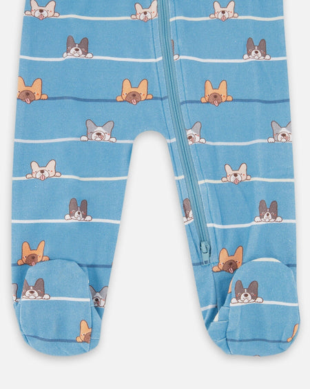 One-Piece Organic Cotton Blue Dog Print Footie Clothing - Infant deux par deux