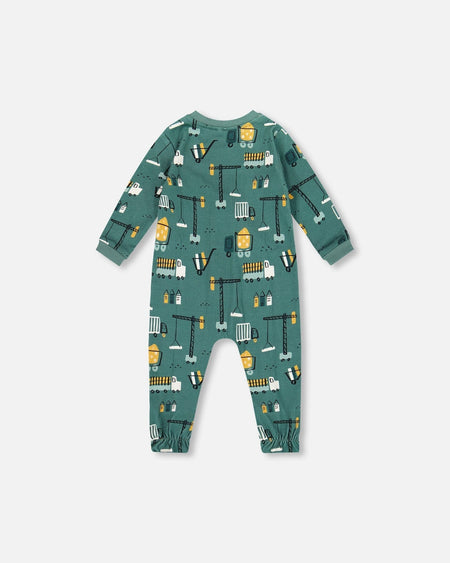 One-Piece Organic Cotton Teal Construction Print Footie Clothing - Infant deux par deux