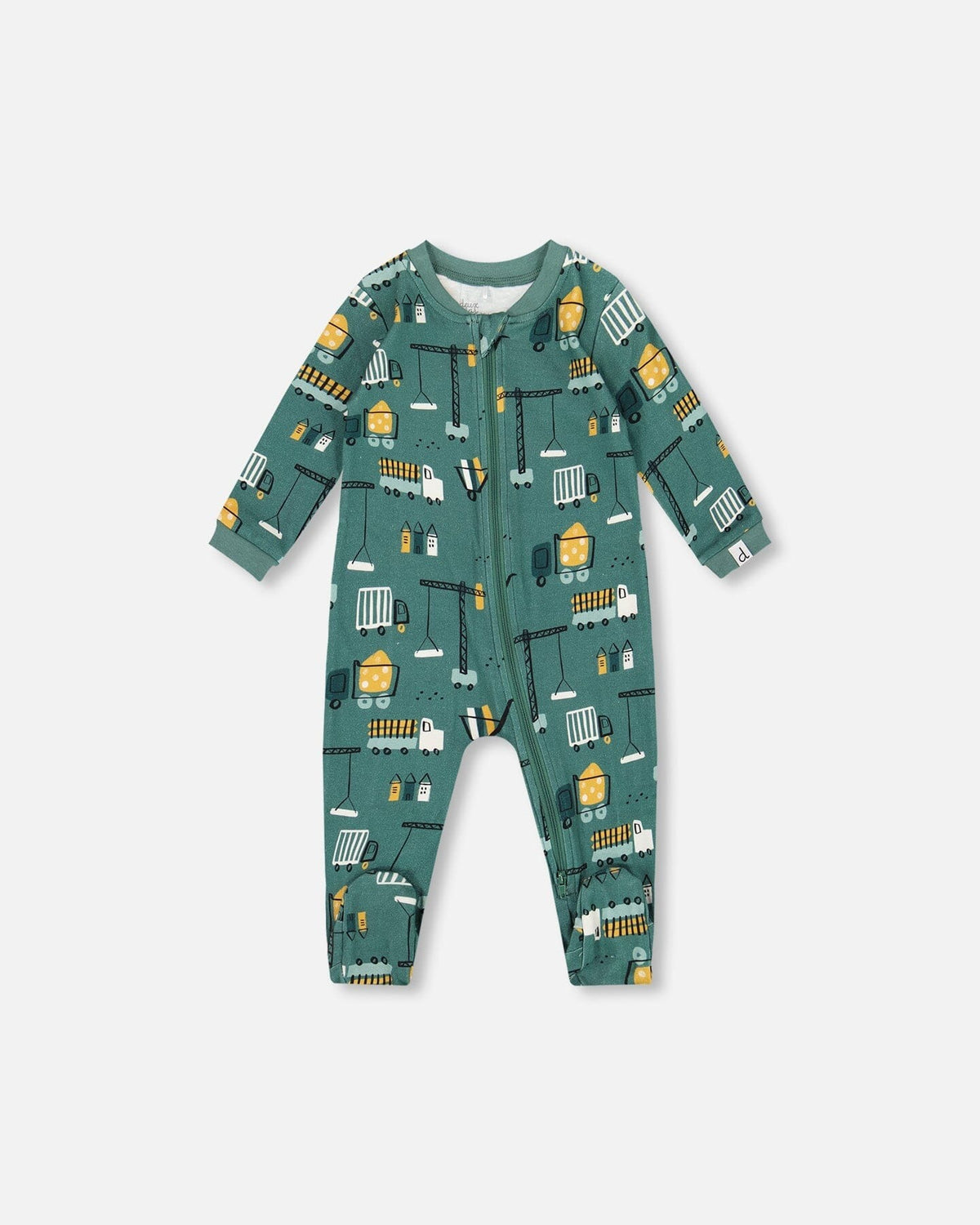 One-Piece Organic Cotton Teal Construction Print Footie Clothing - Infant deux par deux