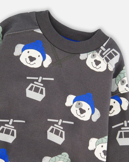 Grey Fleece Pullover Sweatshirt + Sweat Pant Set - Dogs with Beanie Clothing - Boys Outfits deux par deux