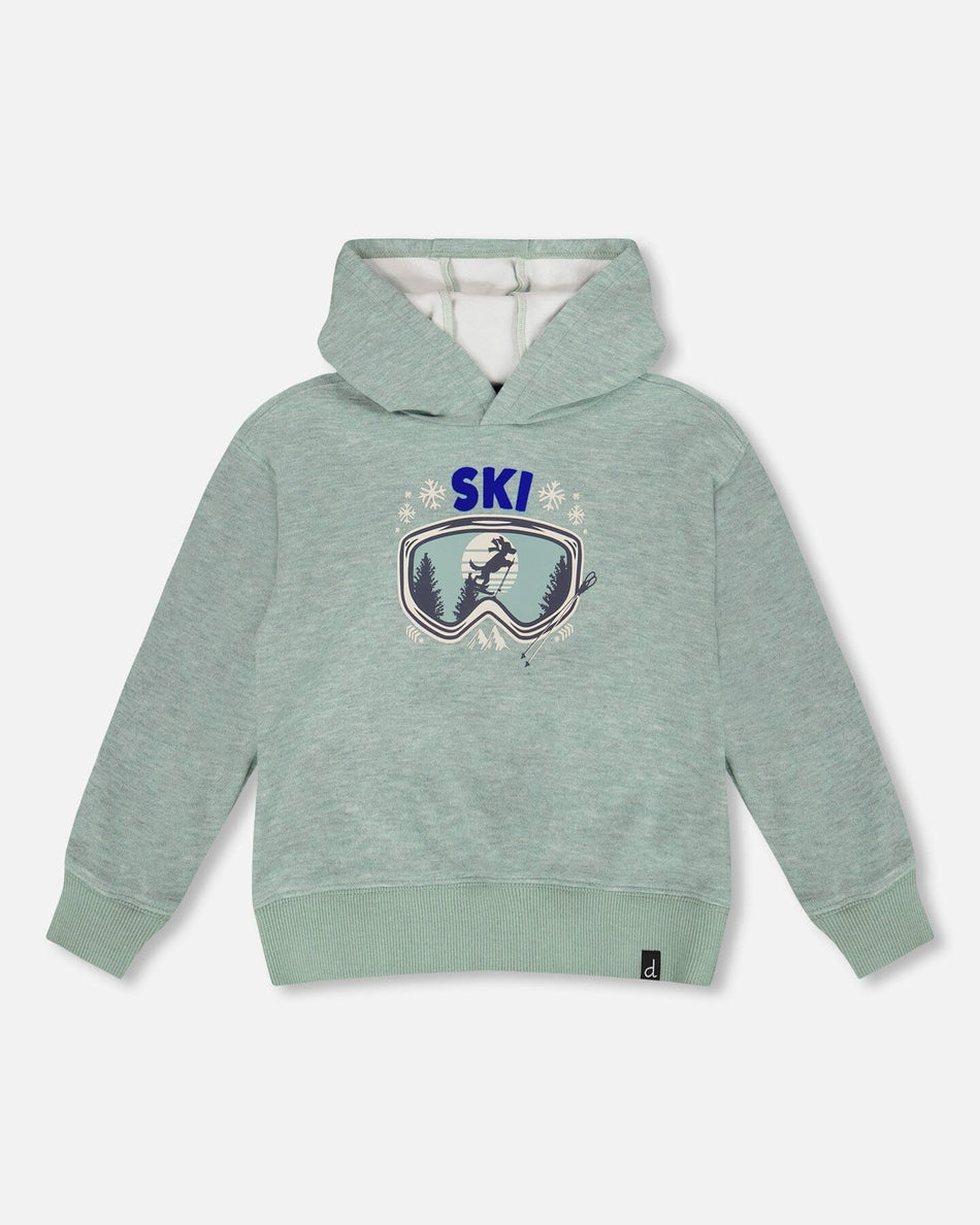 Super Soft Hooded Brushed Jersey Sweatshirt With Graphic Print Green
