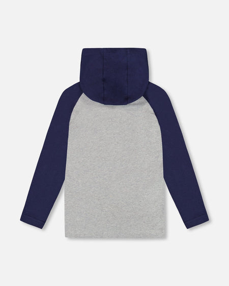 Organic Cotton Jersey Hooded Raglan Sleeve Tee Navy Blue Clothing - Boys Outfits deux par deux
