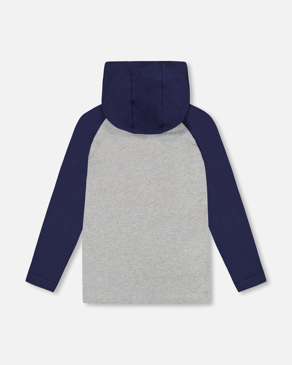 Organic Cotton Jersey Hooded Raglan Sleeve Tee Navy Blue