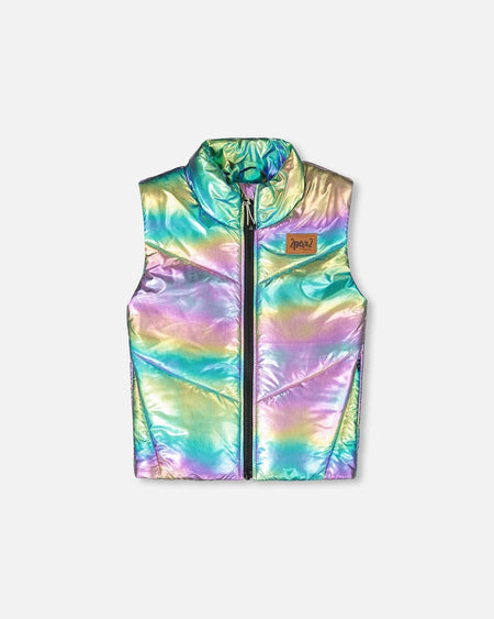 Quilted Mid-Season Sleeveless Vest Metallic Multicolor Jackets deux par deux