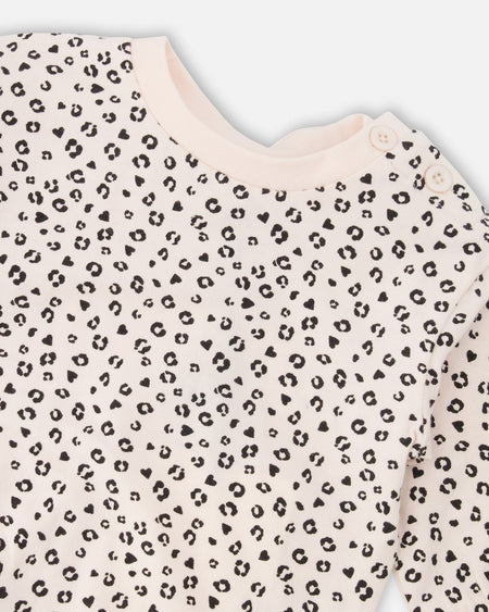 Organic Cotton Jersey Sweater And Pants Set Peach Animal Print Clothing - Infant deux par deux