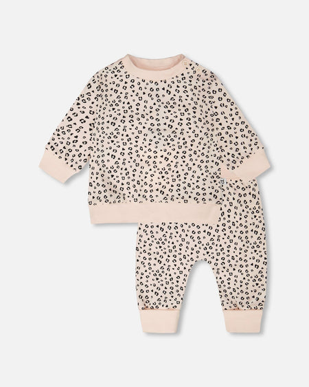 Organic Cotton Jersey Sweater And Pants Set Peach Animal Print Clothing - Infant deux par deux