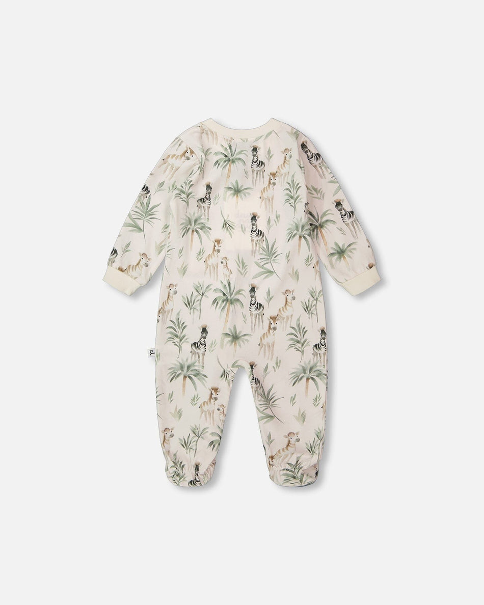 Organic Cotton Jersey One-Piece Pyjama Beige Zebra Print Footies deux par deux