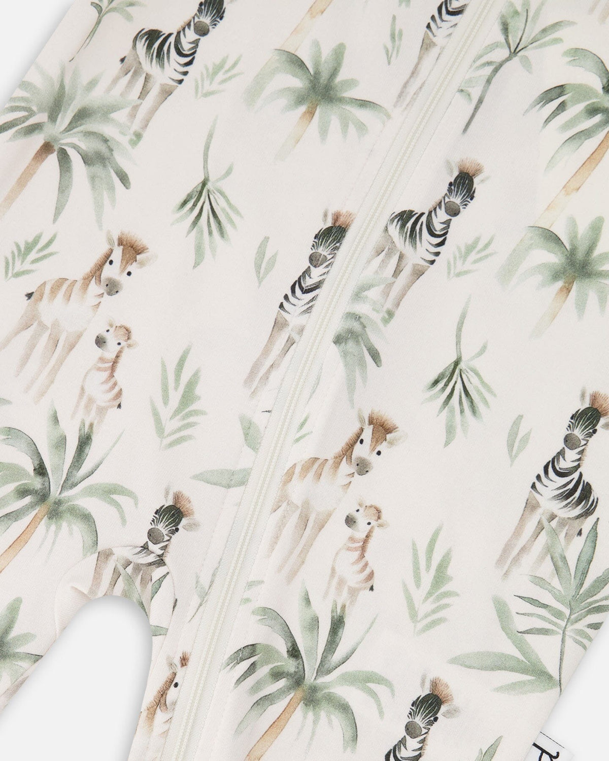 Organic Cotton Jersey One-Piece Pyjama Beige Zebra Print Footies deux par deux