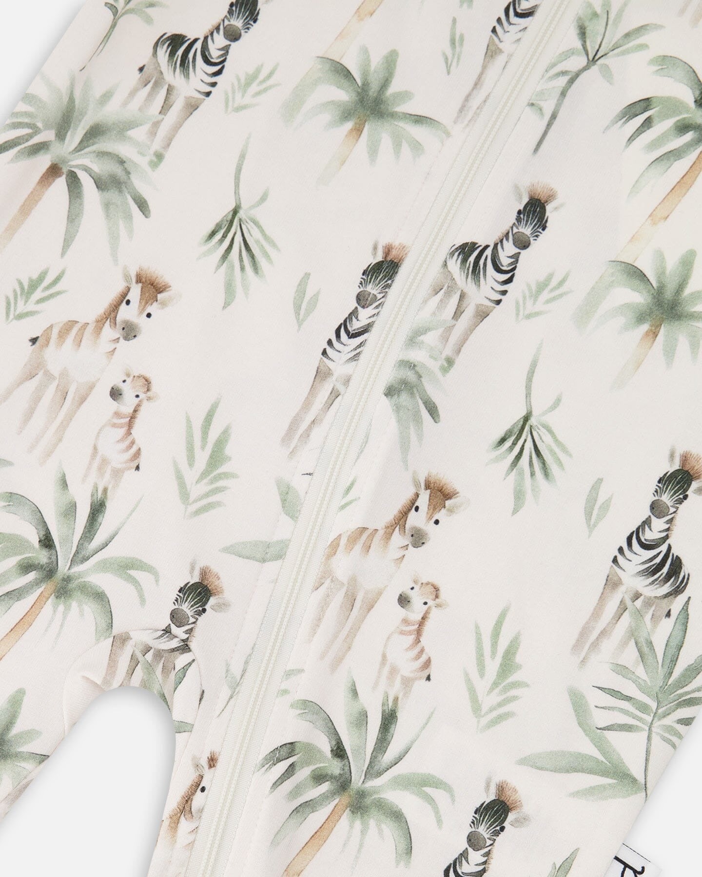 Organic Cotton Jersey One-Piece Pyjama Beige Zebra Print Footies deux par deux