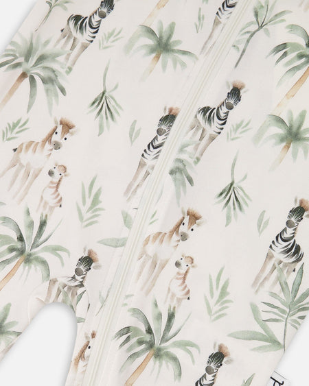 Organic Cotton Jersey One-Piece Pyjama Beige Zebra Print Footies deux par deux