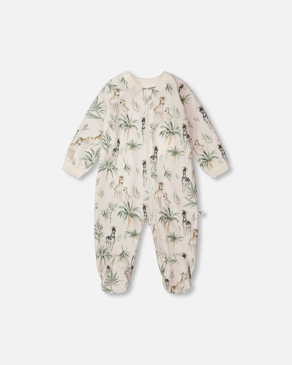 Organic Cotton Jersey One-Piece Pyjama Beige Zebra Print Footies deux par deux