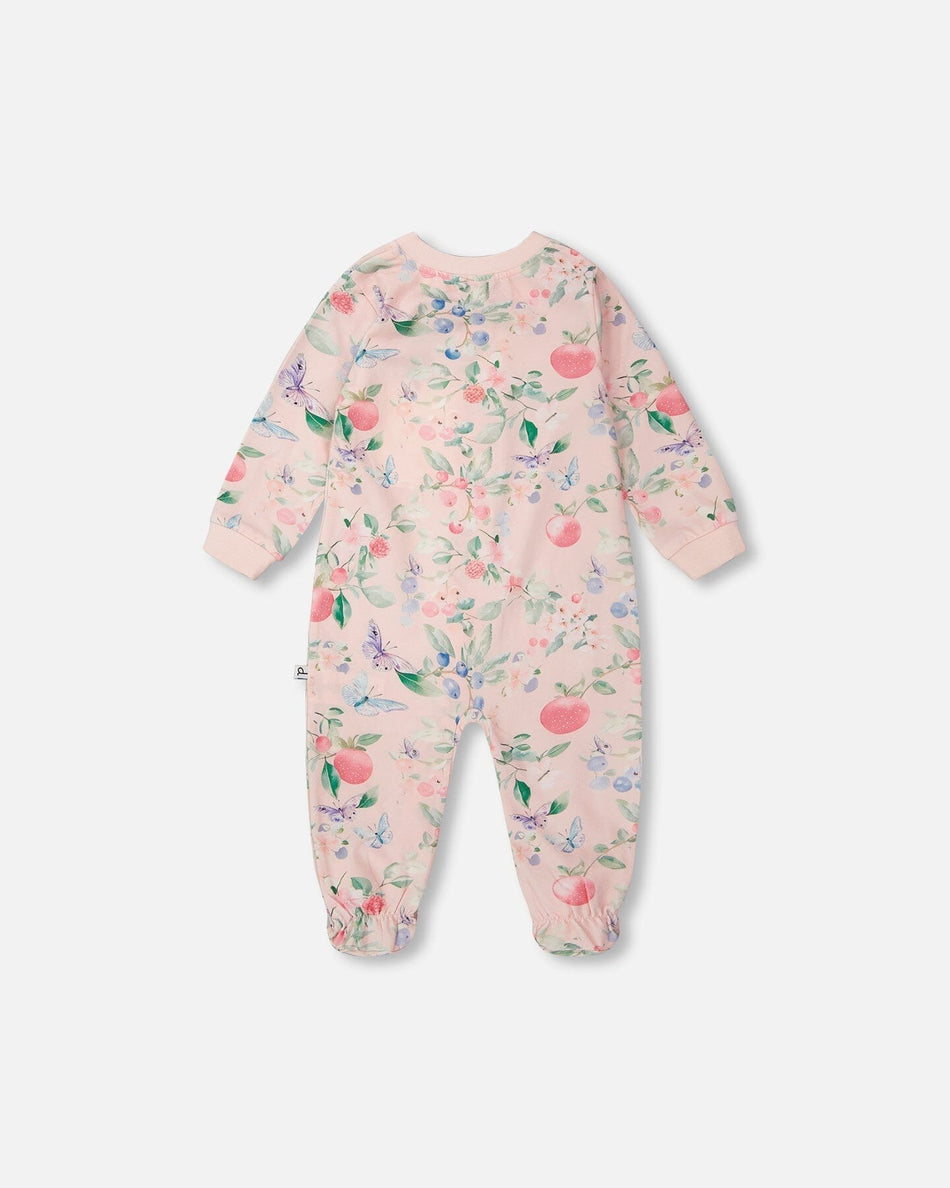 Organic Cotton Jersey One-Piece Pyjama Pink Printed Berries Footies deux par deux