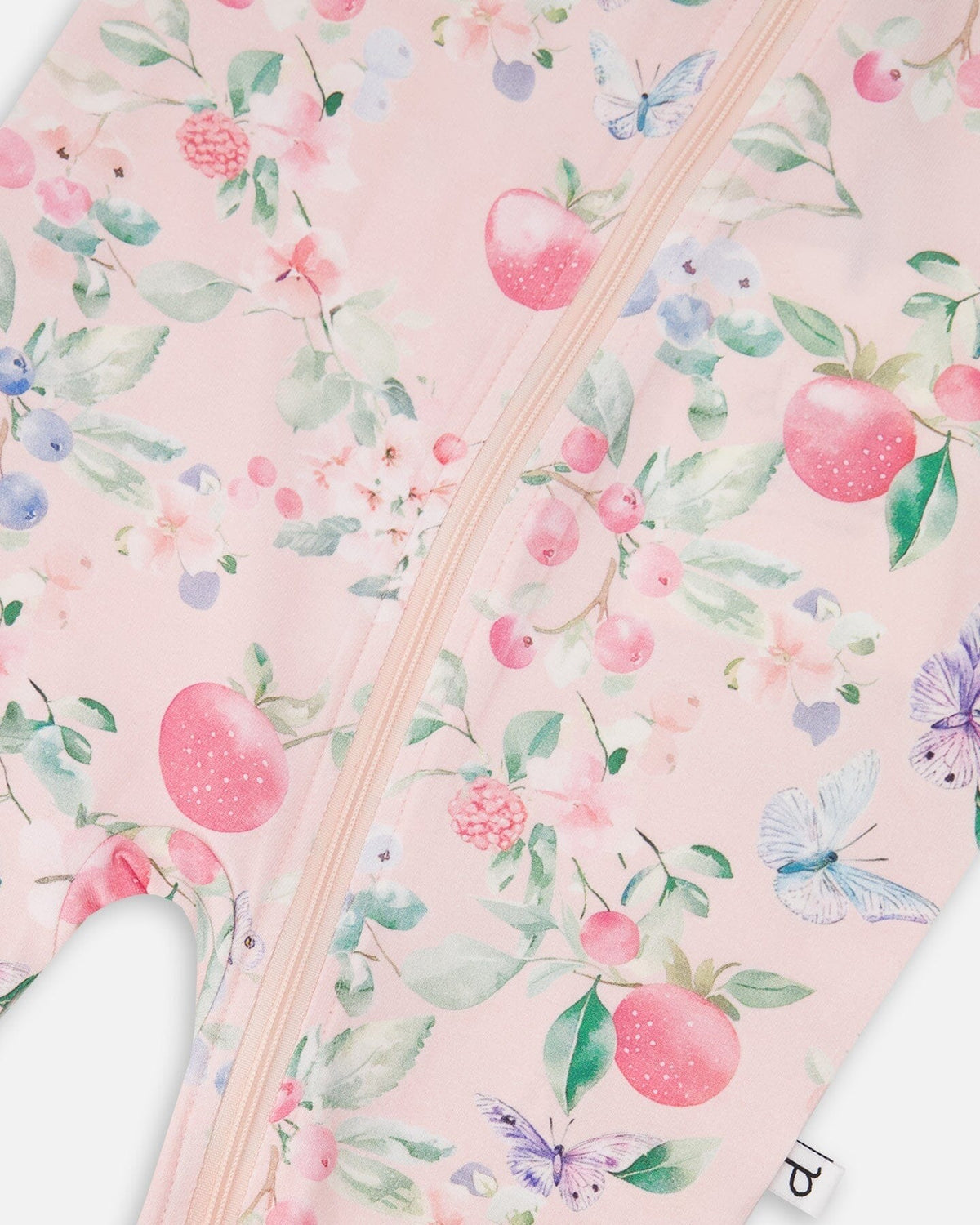 Organic Cotton Jersey One-Piece Pyjama Pink Printed Berries Footies deux par deux