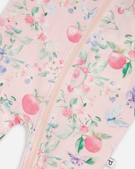 Organic Cotton Jersey One-Piece Pyjama Pink Printed Berries Footies deux par deux