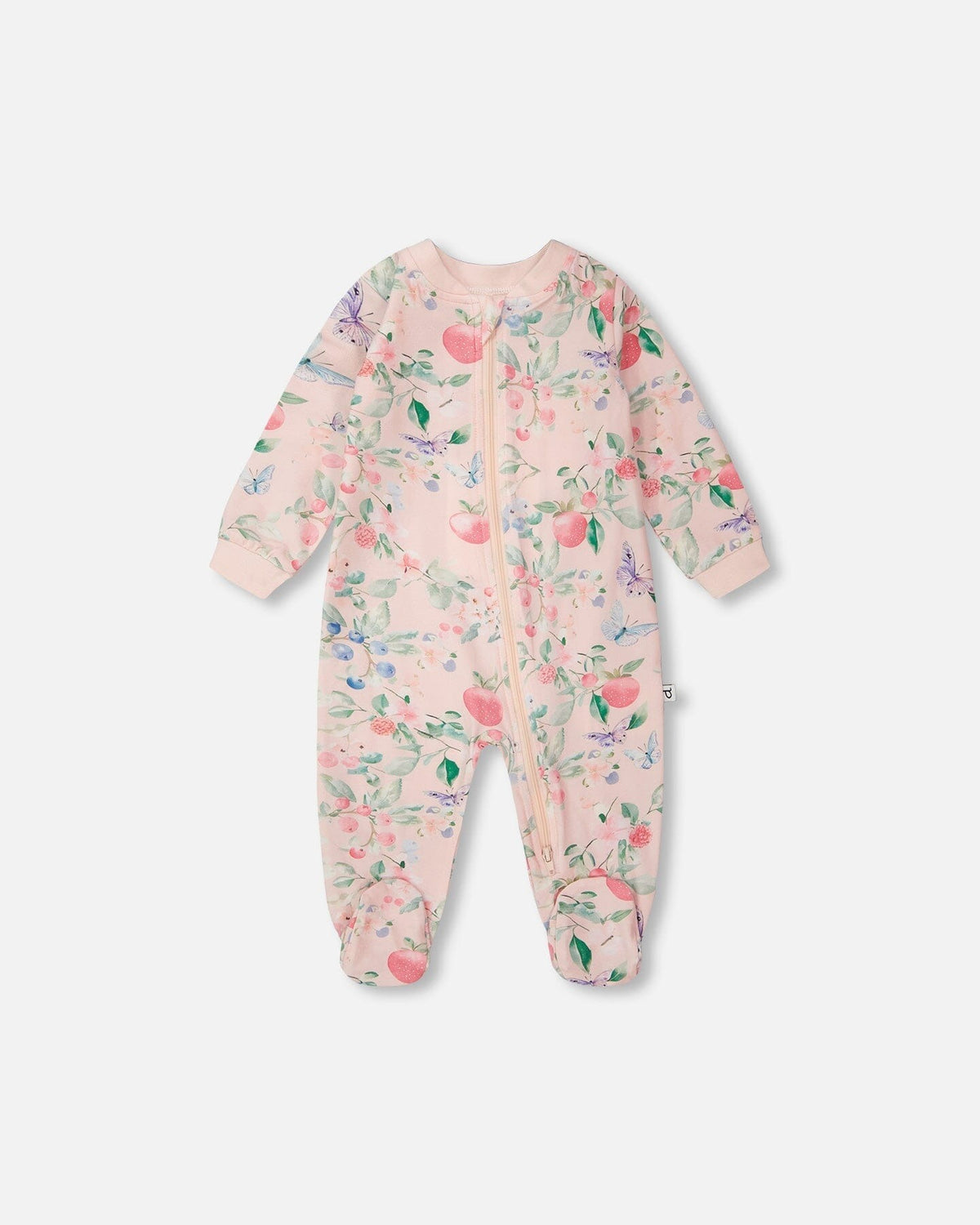 Organic Cotton Jersey One-Piece Pyjama Pink Printed Berries Footies deux par deux