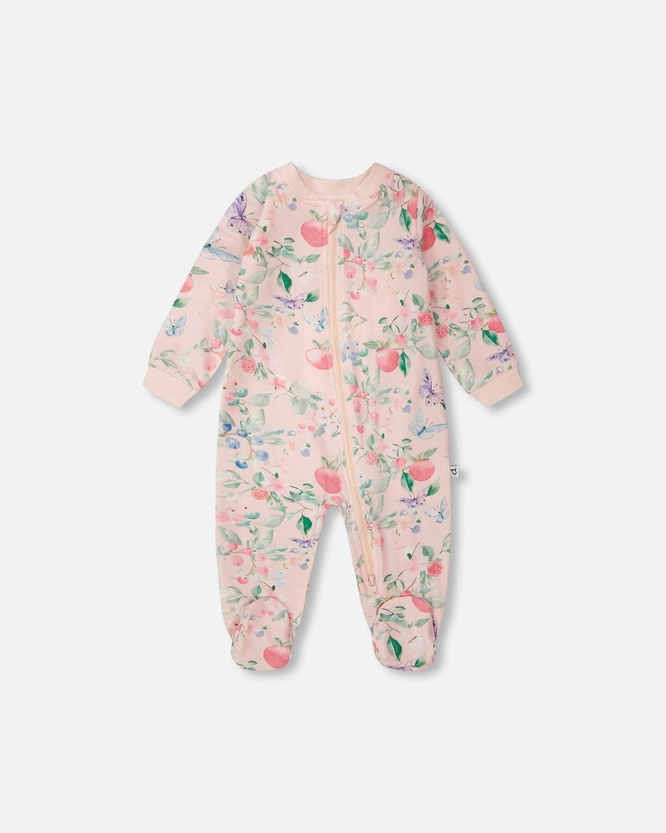 Organic Cotton Jersey One-Piece Pyjama Pink Printed Berries Footies deux par deux