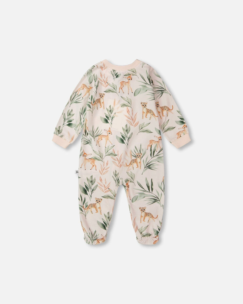 Organic Cotton Jersey One-Piece Pyjama Peach Deer Print Footies deux par deux