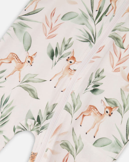 Organic Cotton Jersey One-Piece Pyjama Peach Deer Print Footies deux par deux