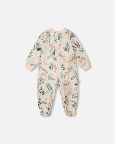 Organic Cotton Jersey One-Piece Pyjama Peach Deer Print Footies deux par deux