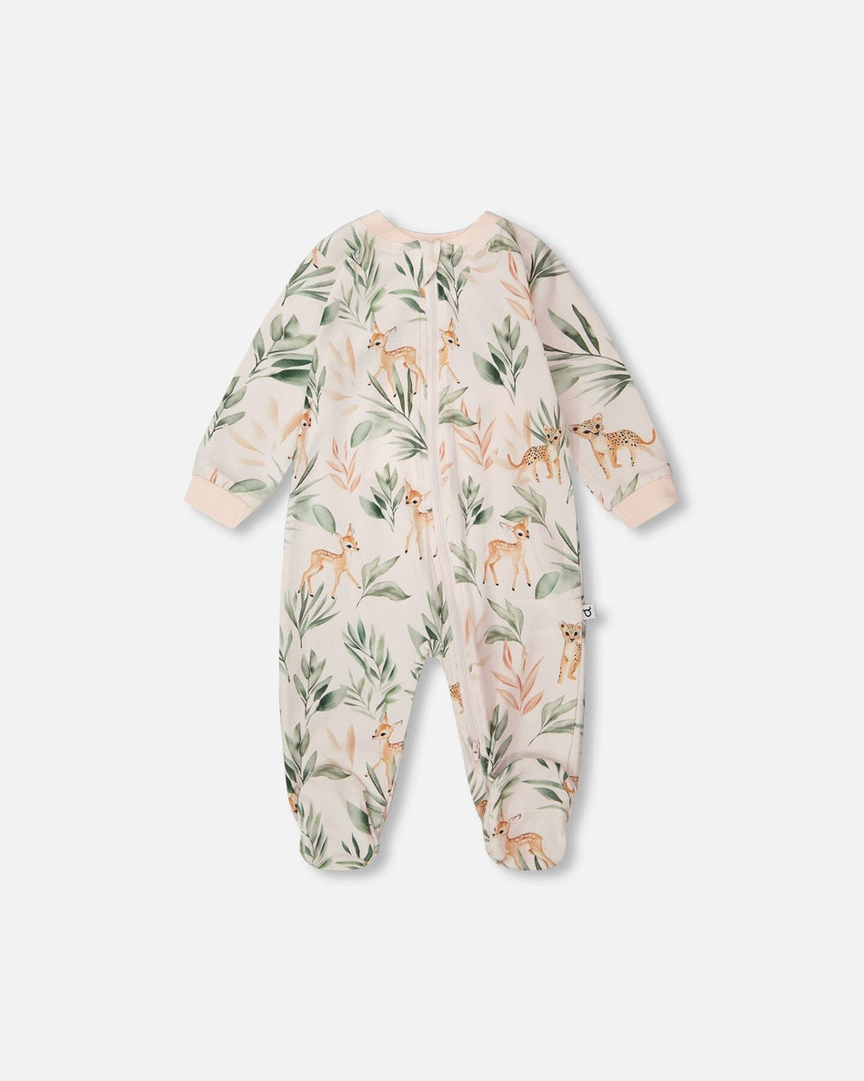 Organic Cotton Jersey One-Piece Pyjama Peach Deer Print Footies deux par deux