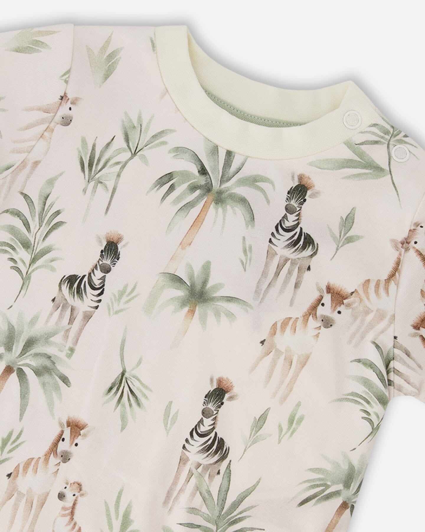 Organic Cotton Jersey T-Shirt And Cotton Rib Pants Set Beige Zebra Print And Sage Green Clothing - Infant deux par deux