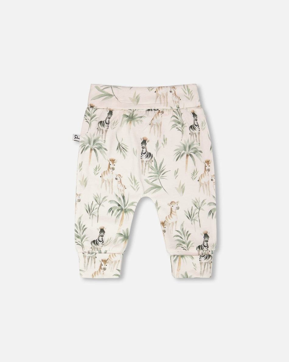 Organic Cotton Jersey Evolutive Pants Beige Zebra Print Pants deux par deux