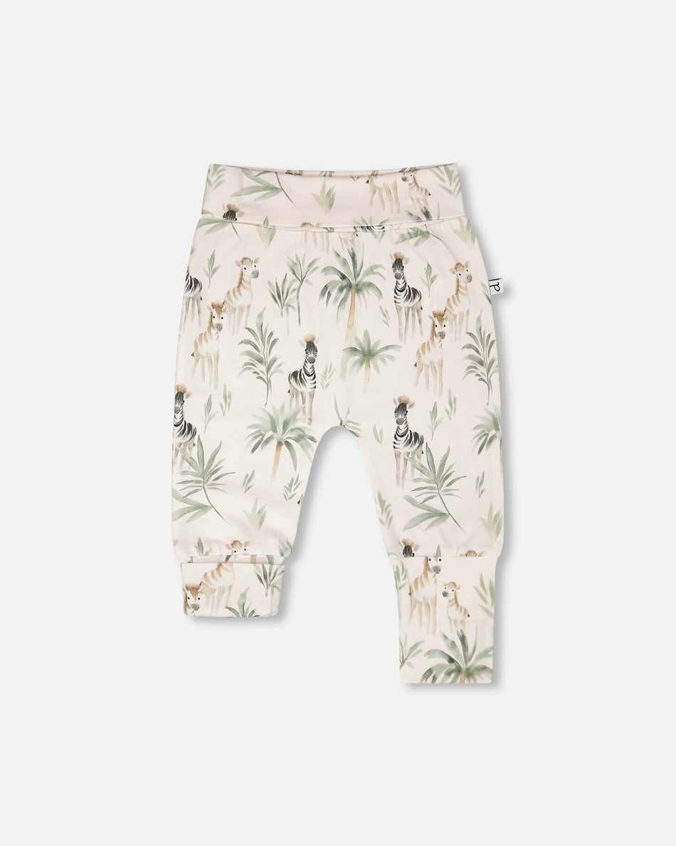 Organic Cotton Jersey Evolutive Pants Beige Zebra Print Pants deux par deux