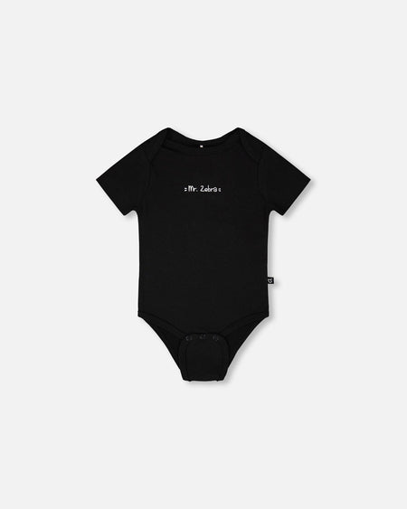 Evolutive Organic Cotton Jersey "Mister Zebra" Onesie Black Clothing - Infant deux par deux