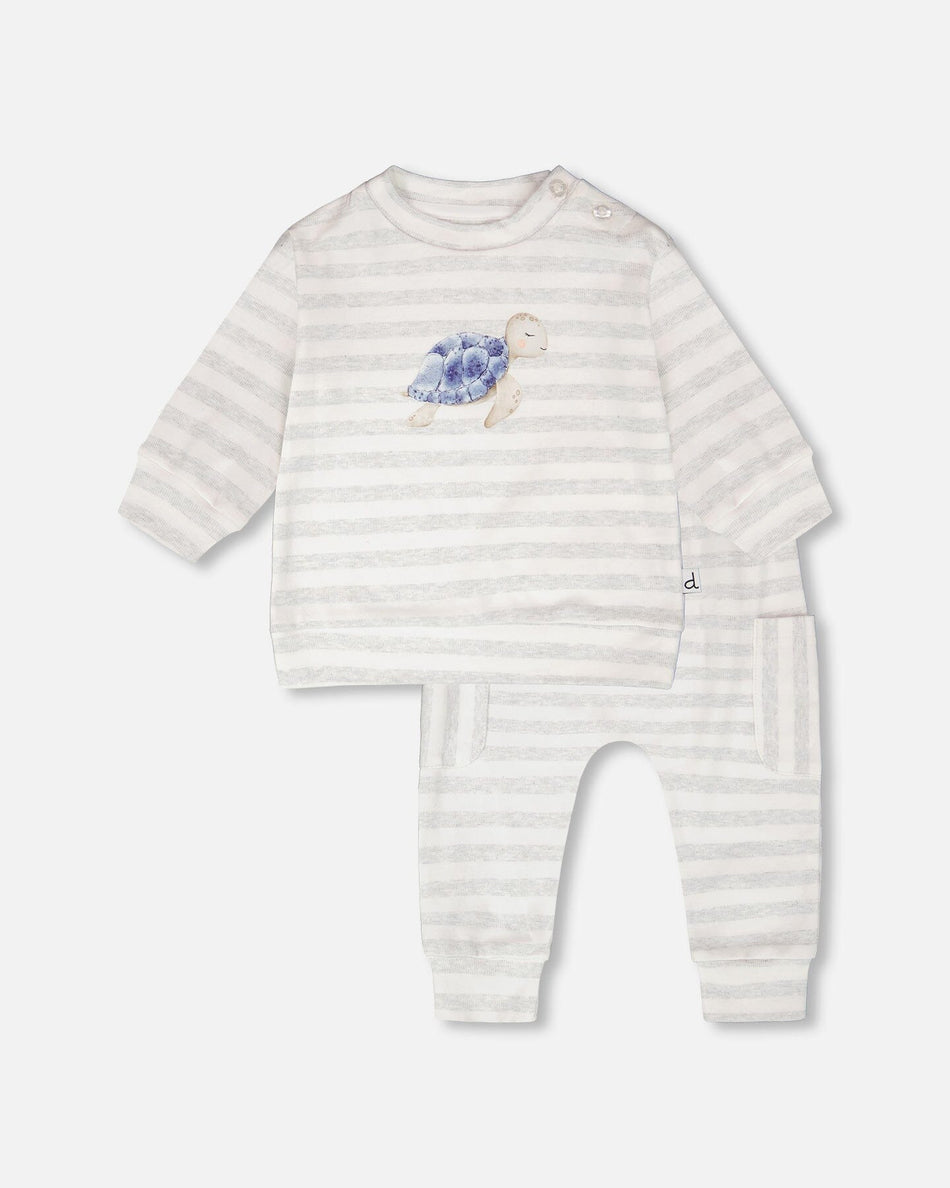 Soft Jersey Sweater And Pants Set White And Grey Stripes Clothing - Infant deux par deux