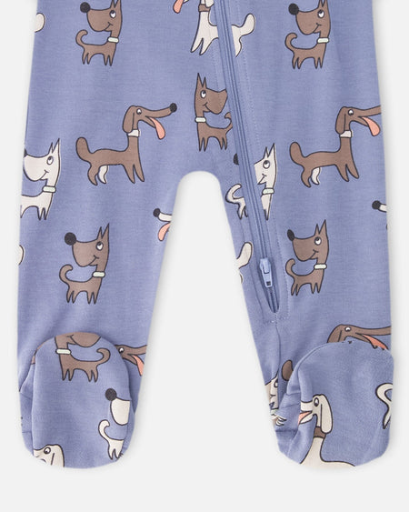 Organic Cotton Baby One-Piece Pyjama Blue Dog Print Sleep Bags deux par deux