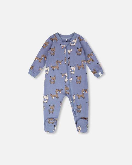 Organic Cotton Baby One-Piece Pyjama Blue Dog Print Sleep Bags deux par deux
