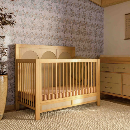Eloise Crib & 7-Drawer Dresser Crib Sets Namesake Honey w/ Sand Eco-Weave