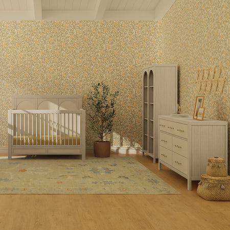 Eloise Crib & 7-Drawer Dresser Crib Sets Namesake White Driftwood and Performance Pearl Eco-Weave